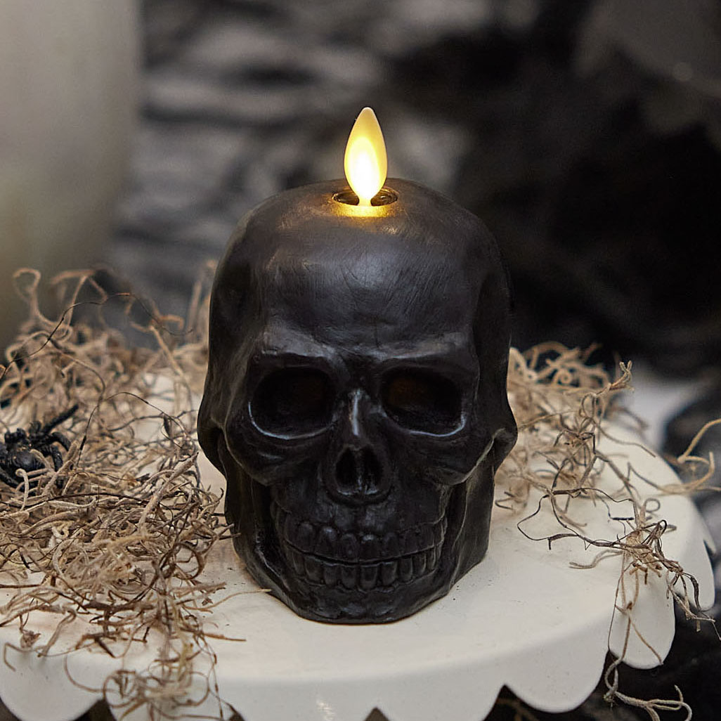 Small Black Flameless Candle Skull