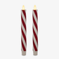 Red Candy Cane Glitter Stripe White Flameless Candle Tapers - Melted Top (Set of 2)