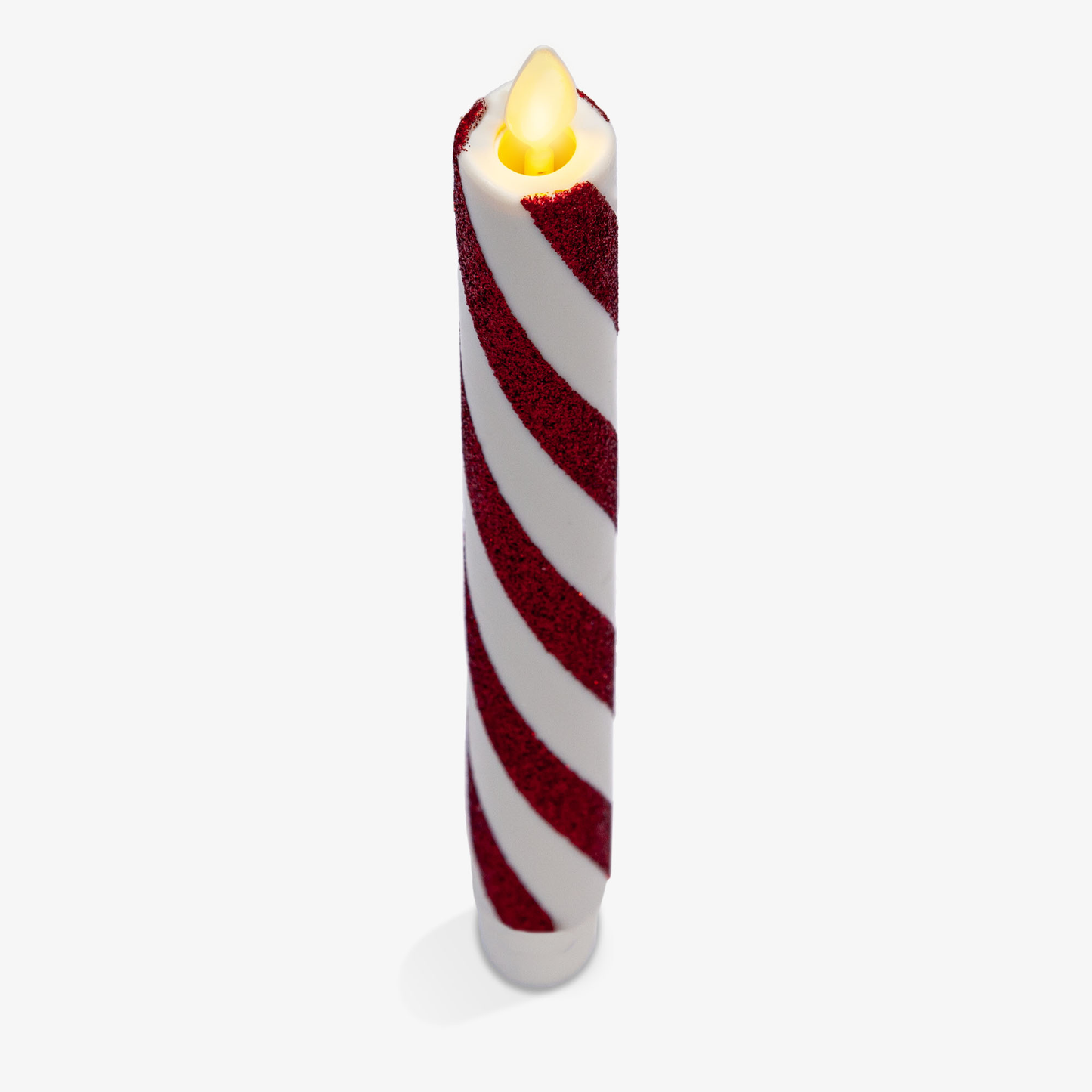 Red Candy Cane Glitter Stripe White Flameless Candle Tapers - Melted Top (Set of 2)