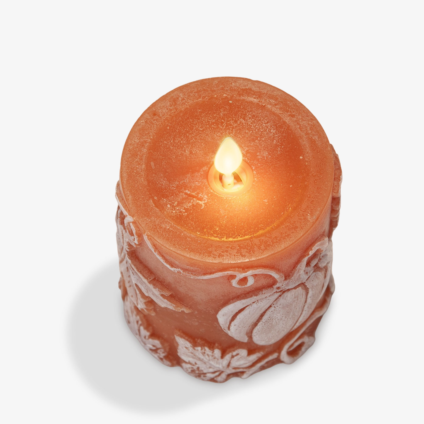 Embossed Leaves & Pumpkins Flameless Candle Pillar - Recessed Top