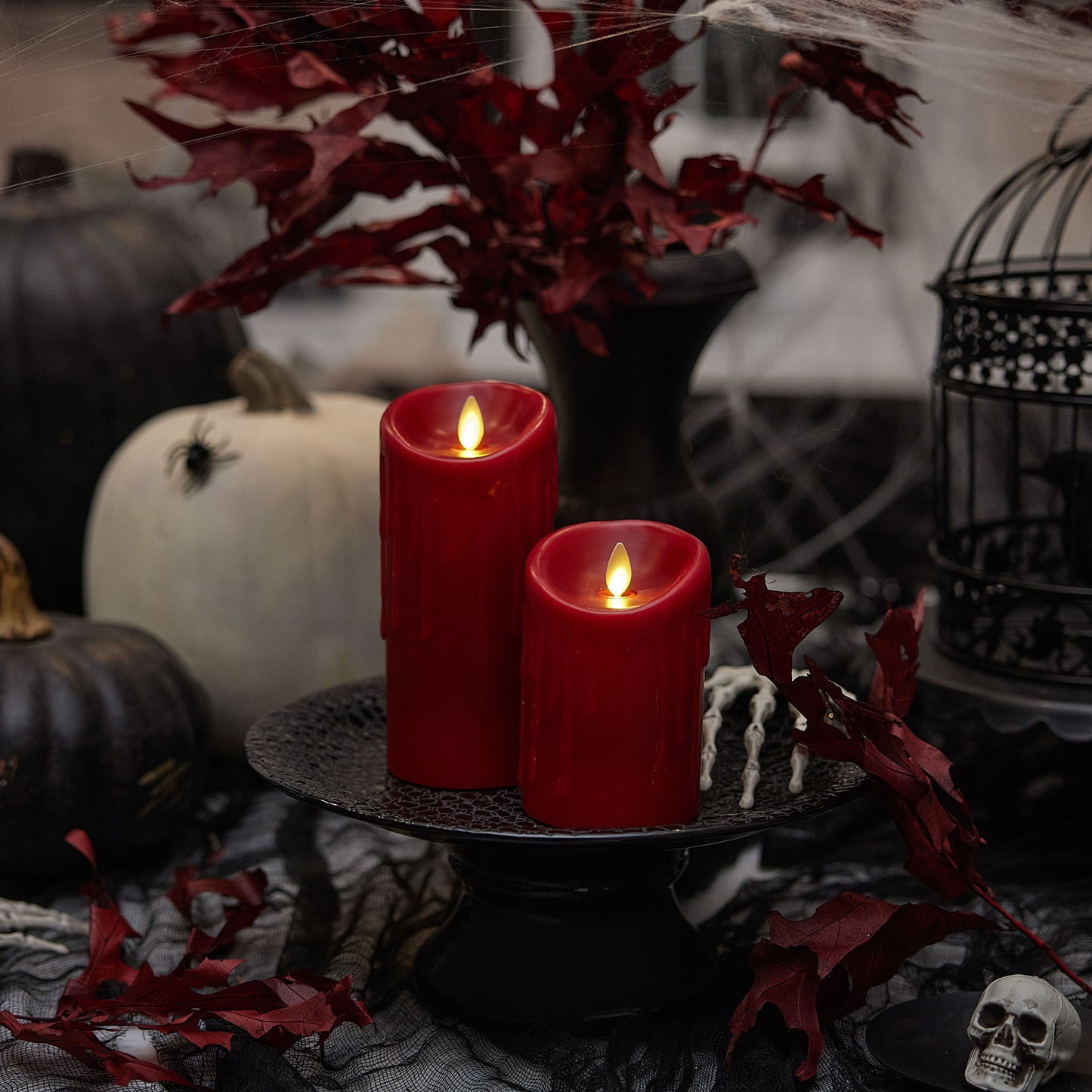 Burgundy Wax Drip Flameless Candle Pillar