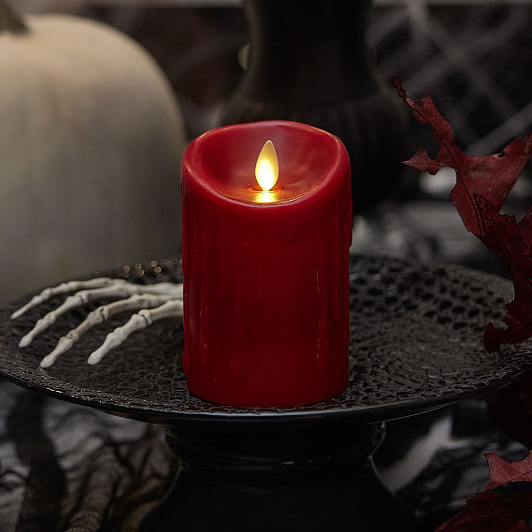 Burgundy Wax Drip Flameless Candle Pillar