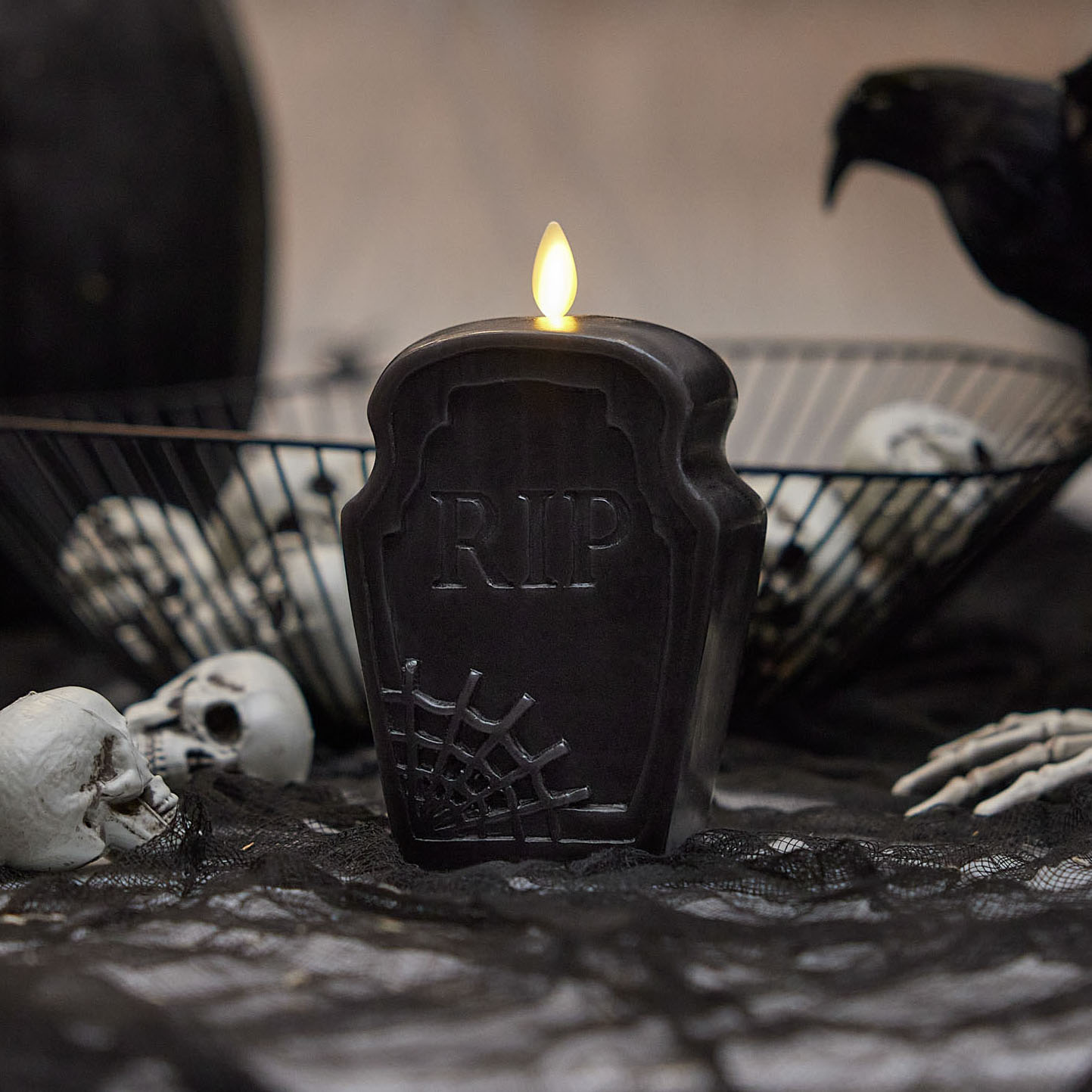 Black Flameless Candle RIP Tombstone