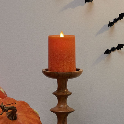 Harvest Pumpkin Seaglass Flameless Candle Pillar - Recessed Top