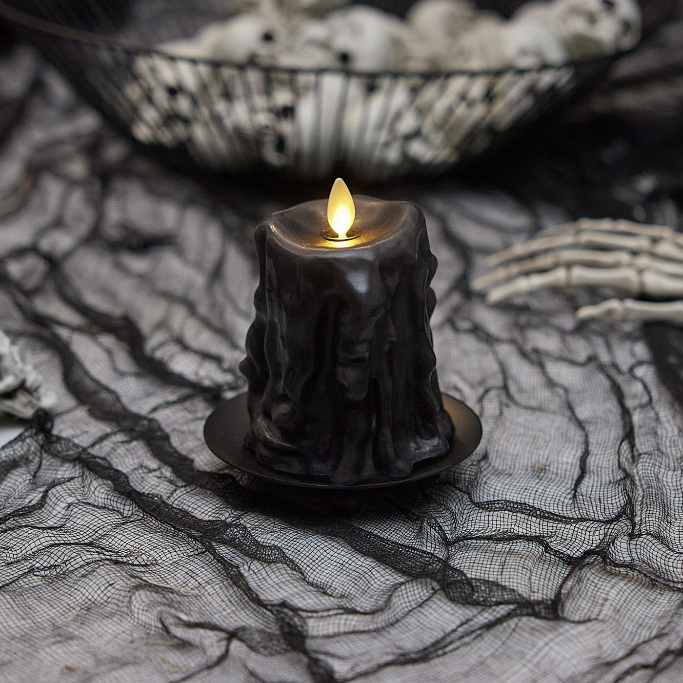 Black Heavy Wax Drip Flameless Candle Slim Pillar – Luminara Black Heavy Wax Drip Flameless Candle Slim Pillar – Luminara