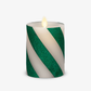 Green Candy Cane Wide Glitter Stripe Flameless Candle Pillar - Recessed Top