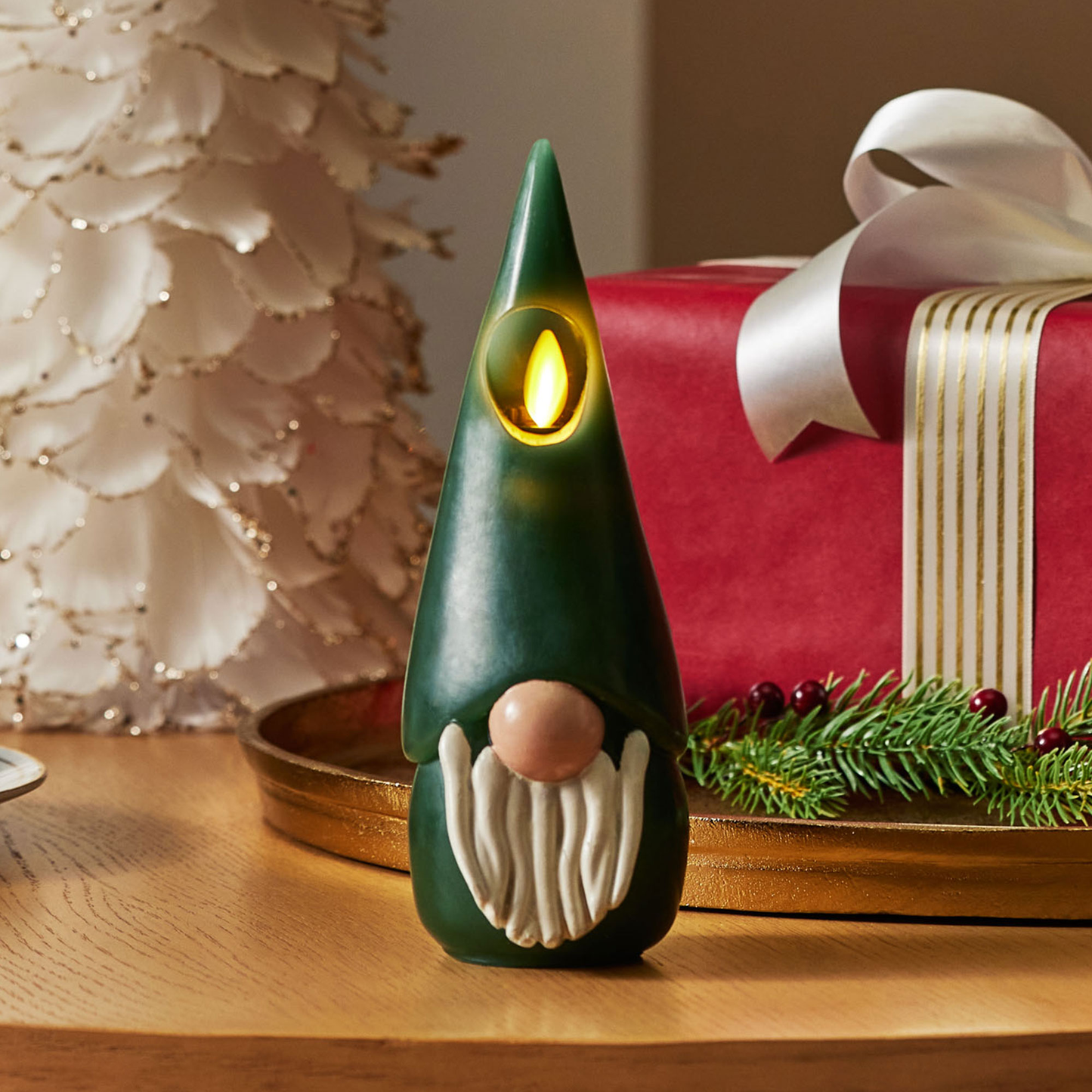 Green Flameless Candle Gnome