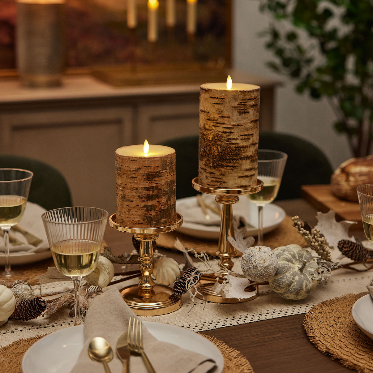 Real Birch Wood Flameless Candle Pillar Luminara