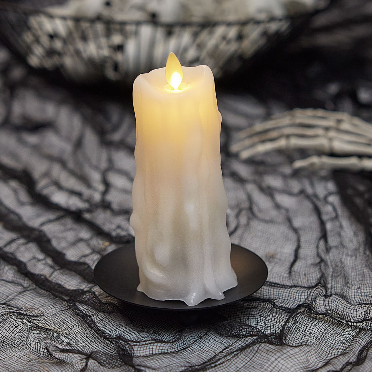 White Heavy Wax Drip Flameless Candle Slim Pillar