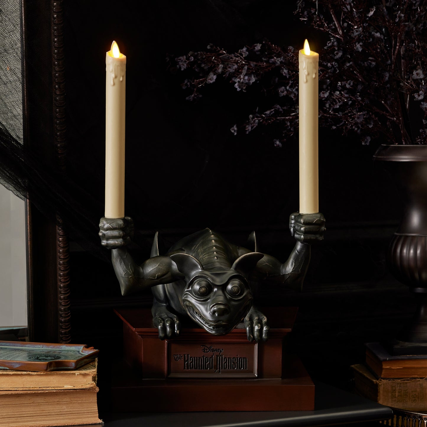 Disney's The Haunted Mansion Gargoyle with Set of 2 Ivory Wax Drip Tapers