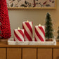 Red Candy Cane Wide Glitter Stripe White Flameless Candle Pillar