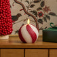 Red Candy Cane Glitter Stripe White Flameless Candle Sphere