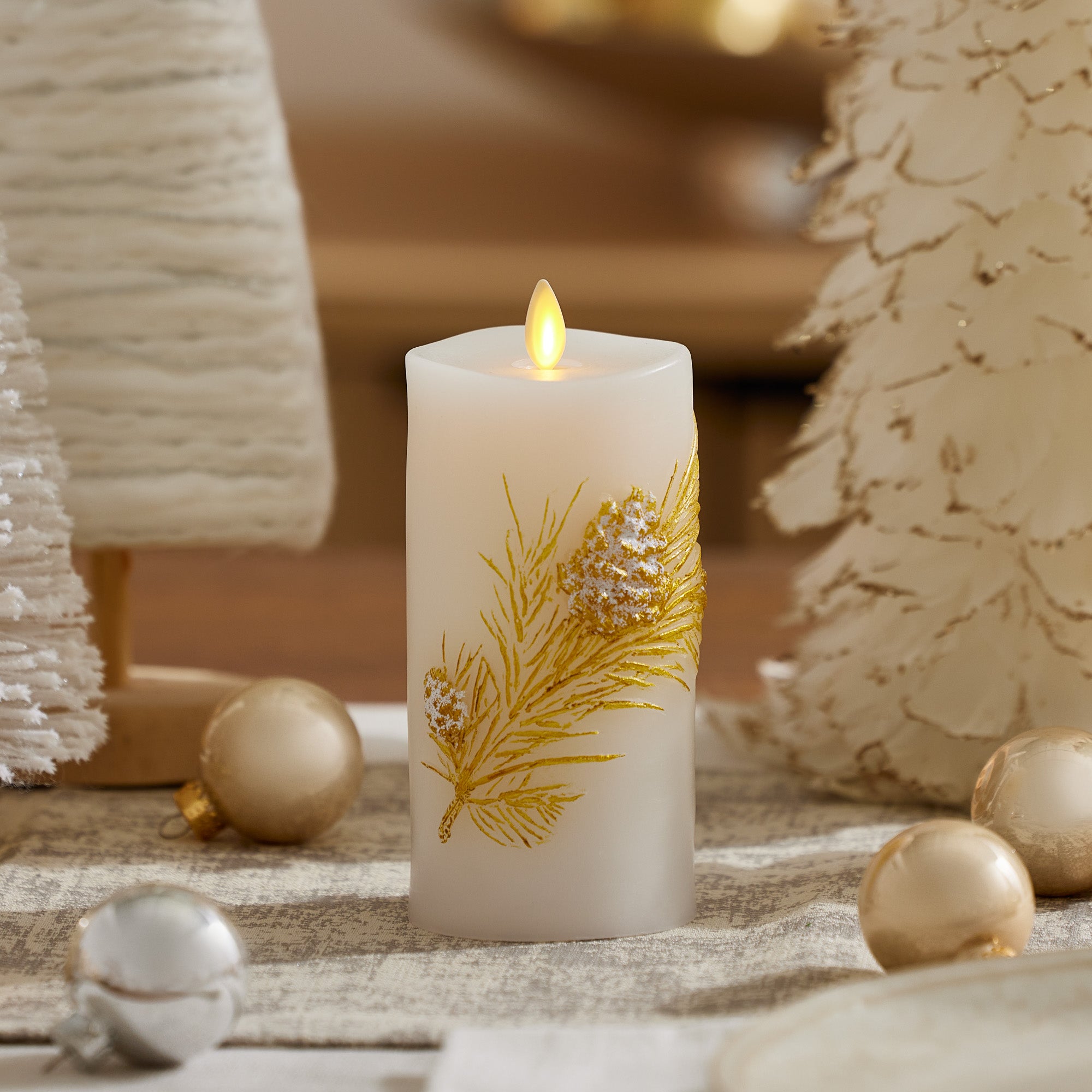 Luminara Battery Operated Pine Cone Wax Candles Remote Unscented high quality Timer White