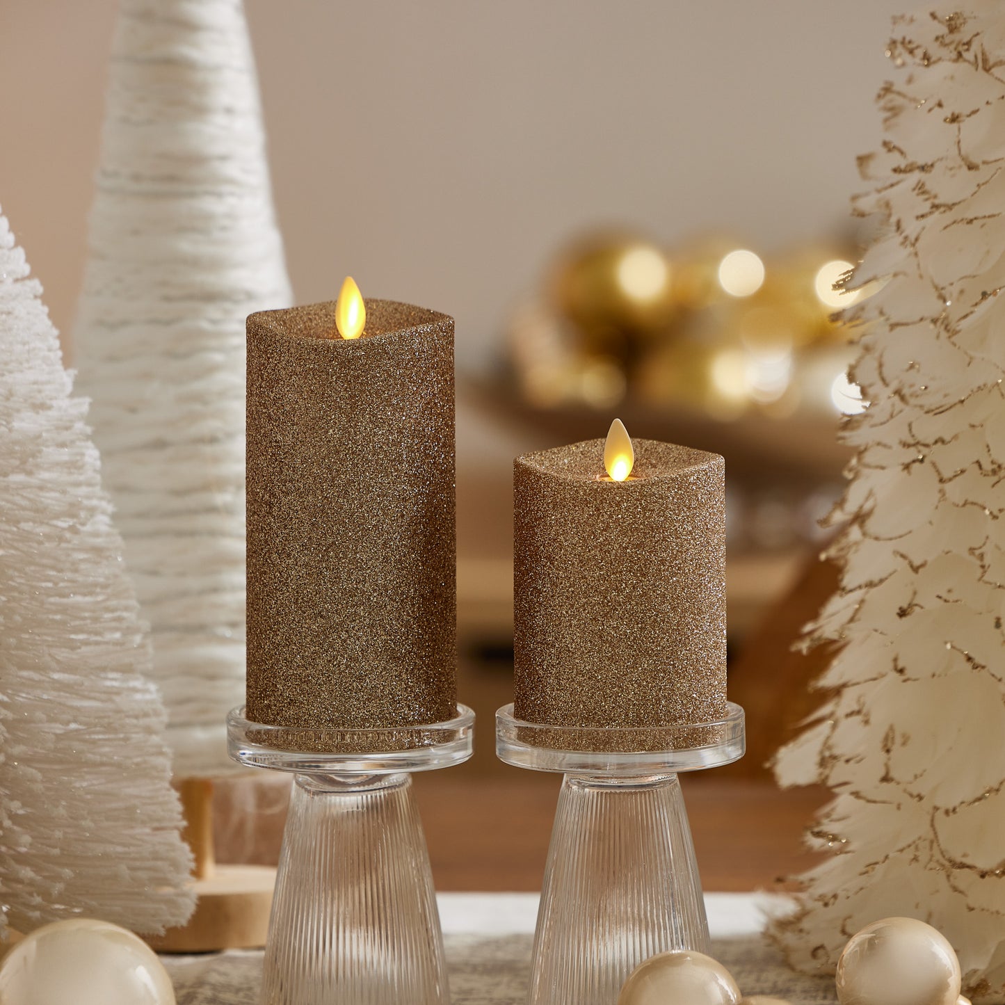 Gold Glitter Flameless Candle Pillar