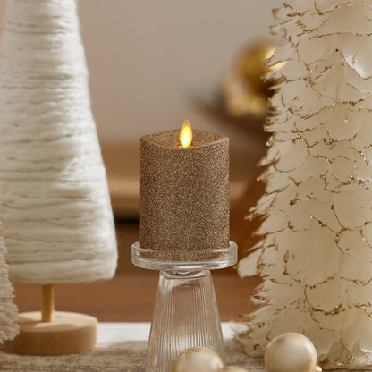 Gold Glitter Flameless Candle Pillar