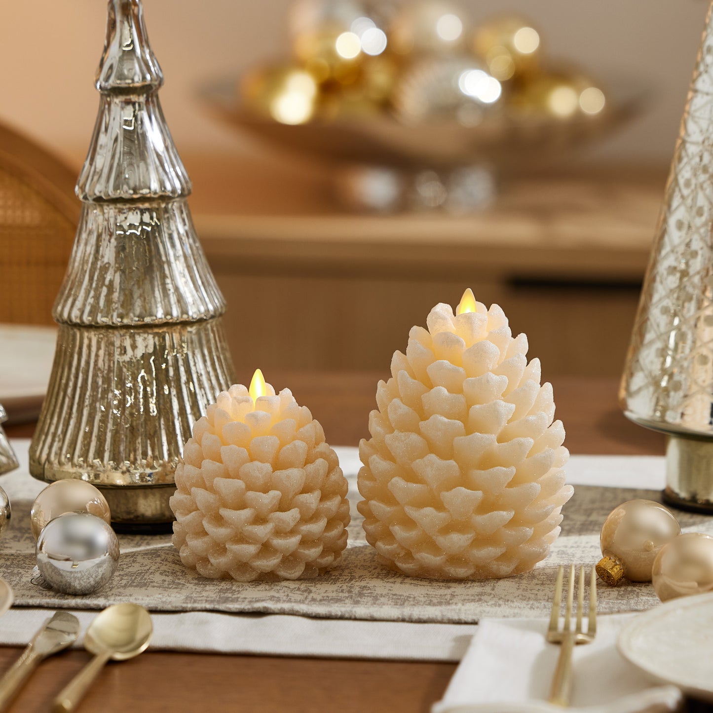White Swan Flameless Candle Pinecone