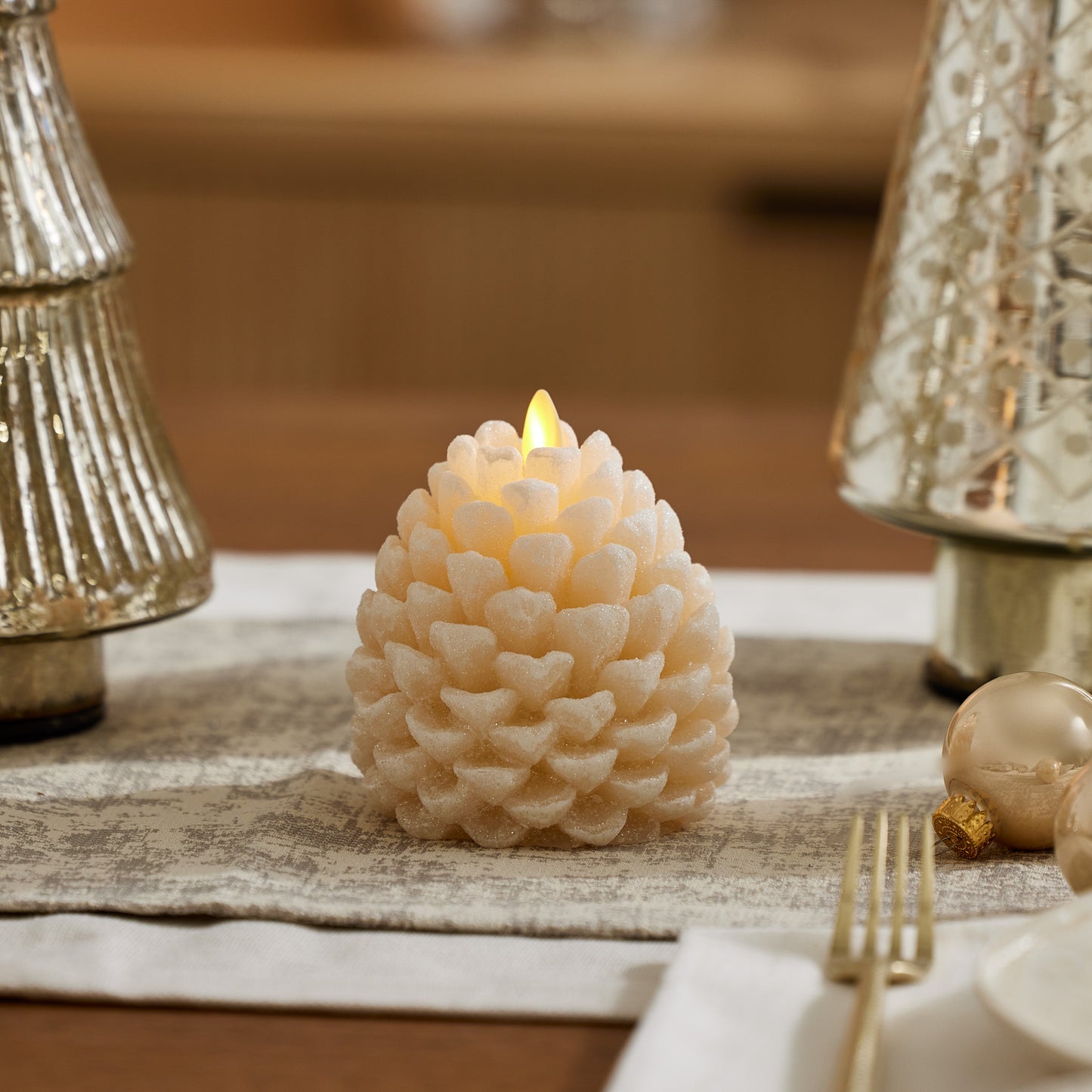 White Swan Flameless Candle Pinecone