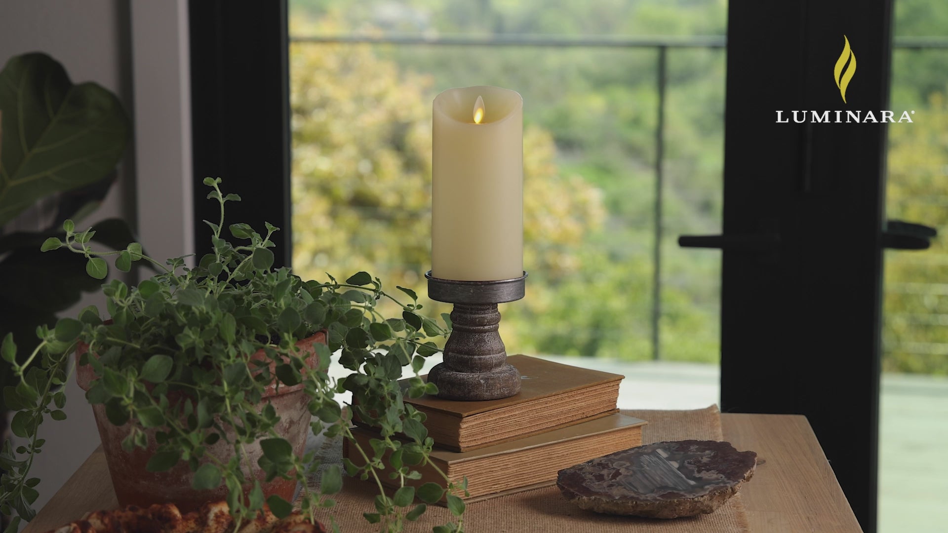 Ivory Flameless Candle Pillar - Unscented Scallop Top 3.0