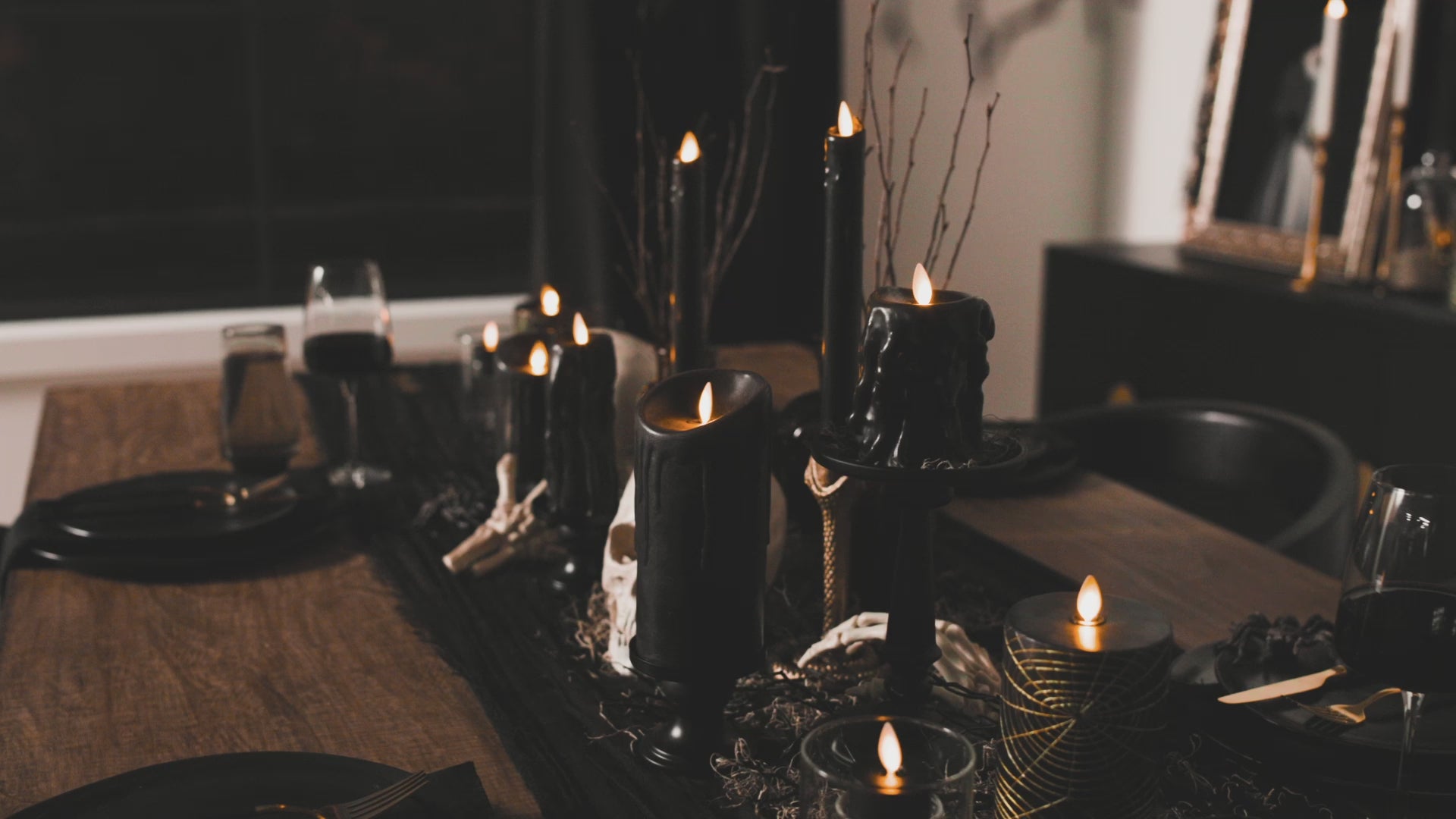 Black Heavy Wax Drip Flameless Candle Slim Pillar – Luminara