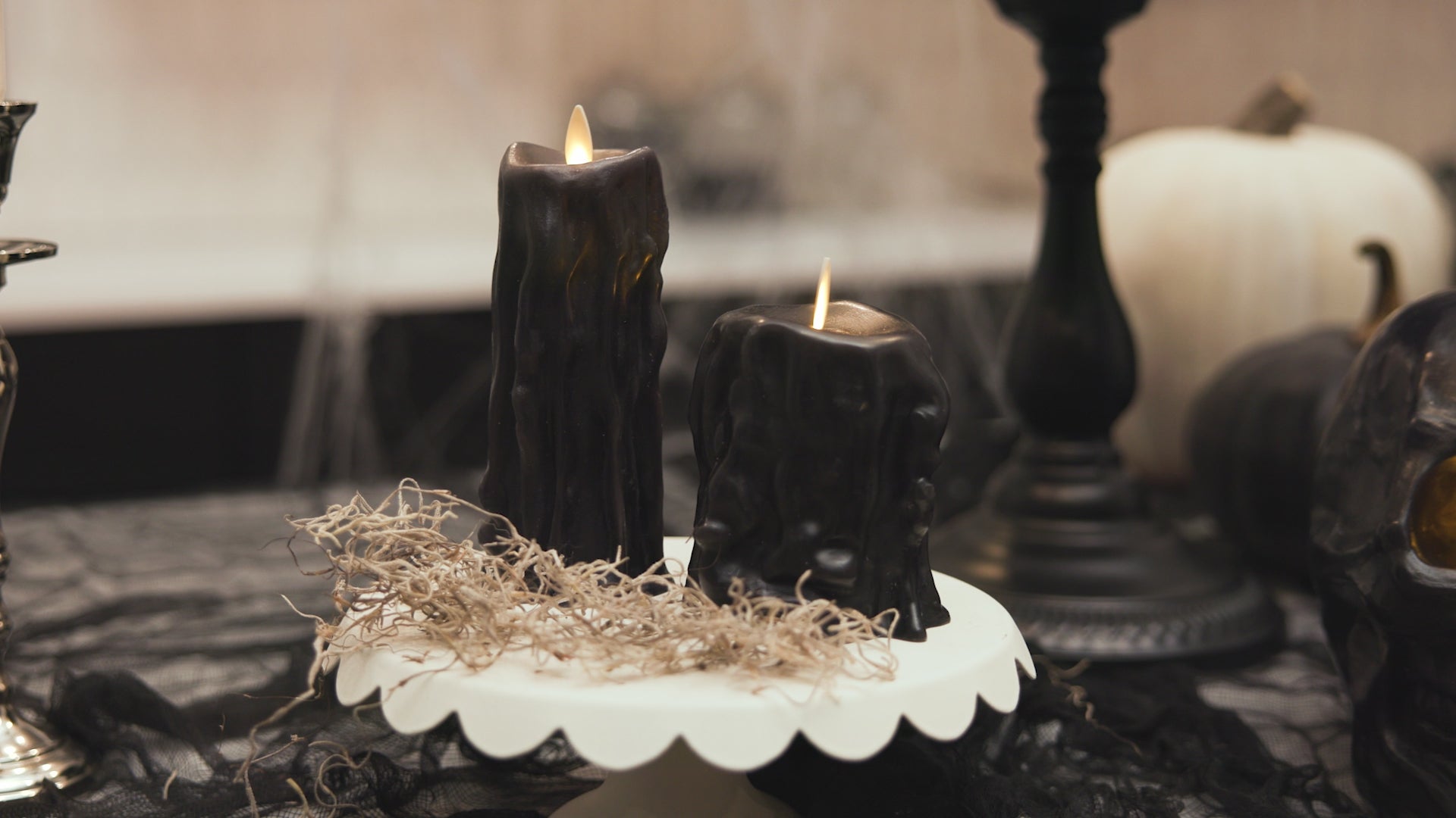 Black Heavy Wax Drip Flameless Candle Slim Pillar – Luminara