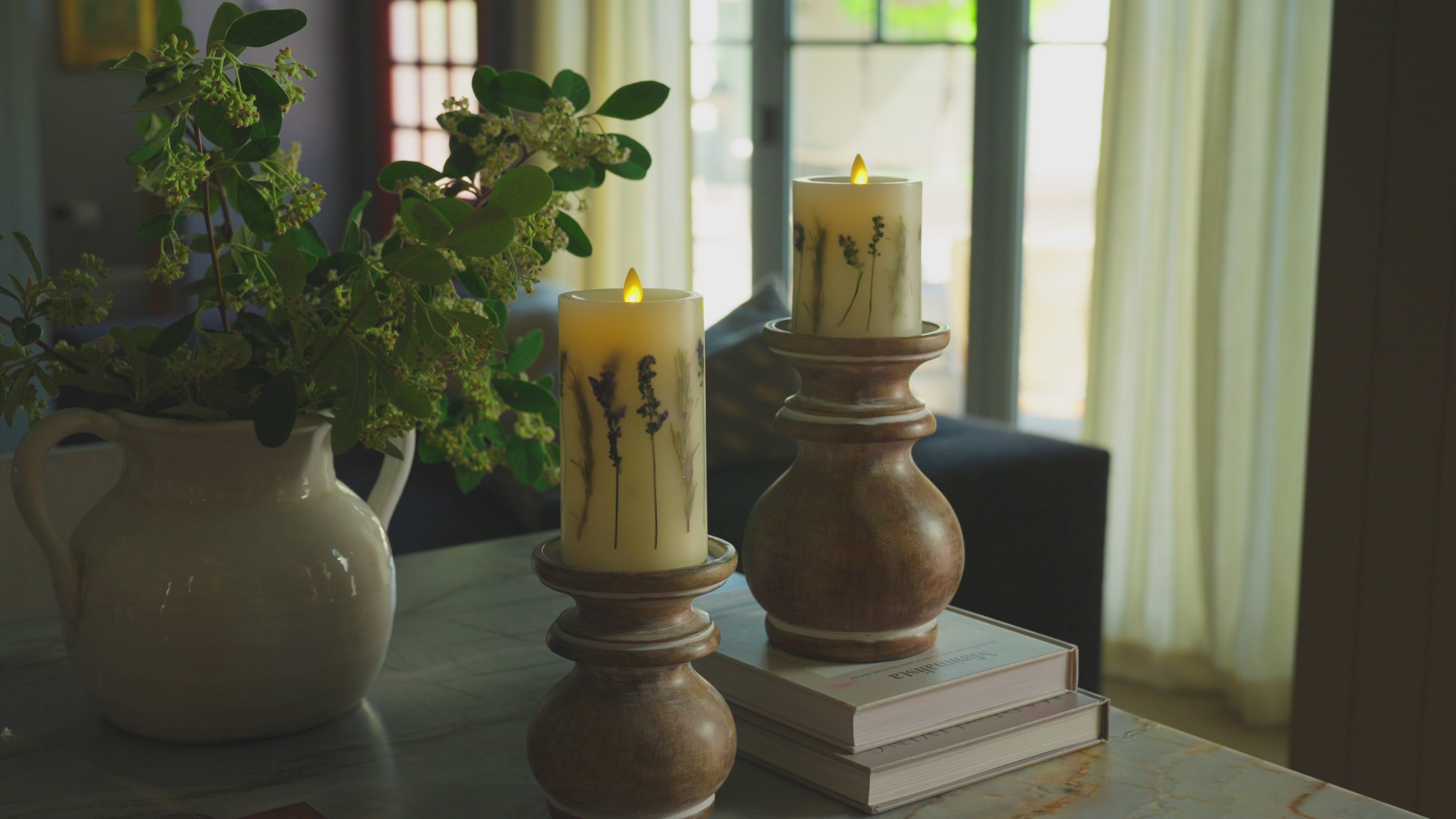 Flameless Embedded Lavender & Rosemary Candle Pillar | Luminara