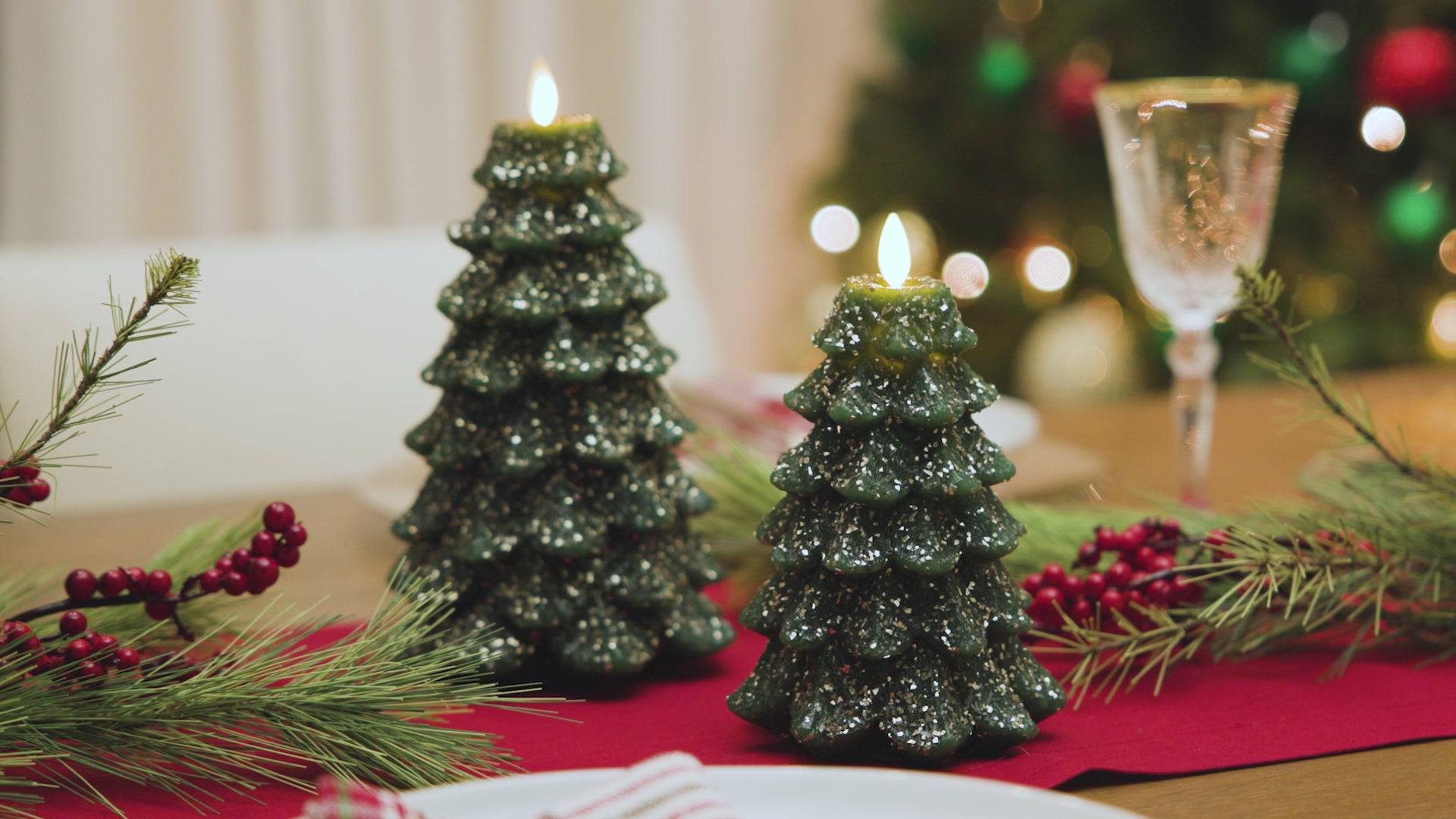 a festive video of Luminara's Christmas tree candles
