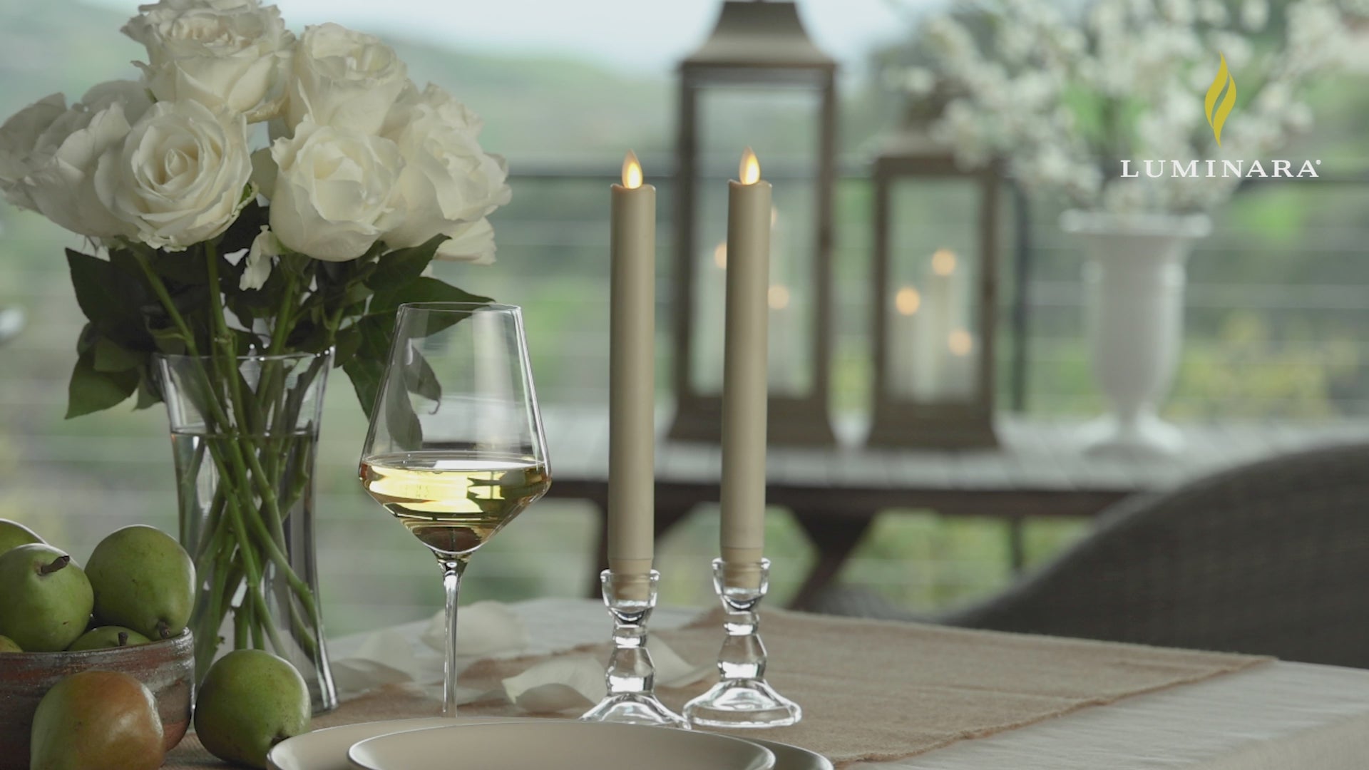 Flickering Flameless Ivory Taper Candles - Thumbnail 3