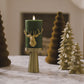 Holiday Green Reindeer Flameless Candle Pillar
