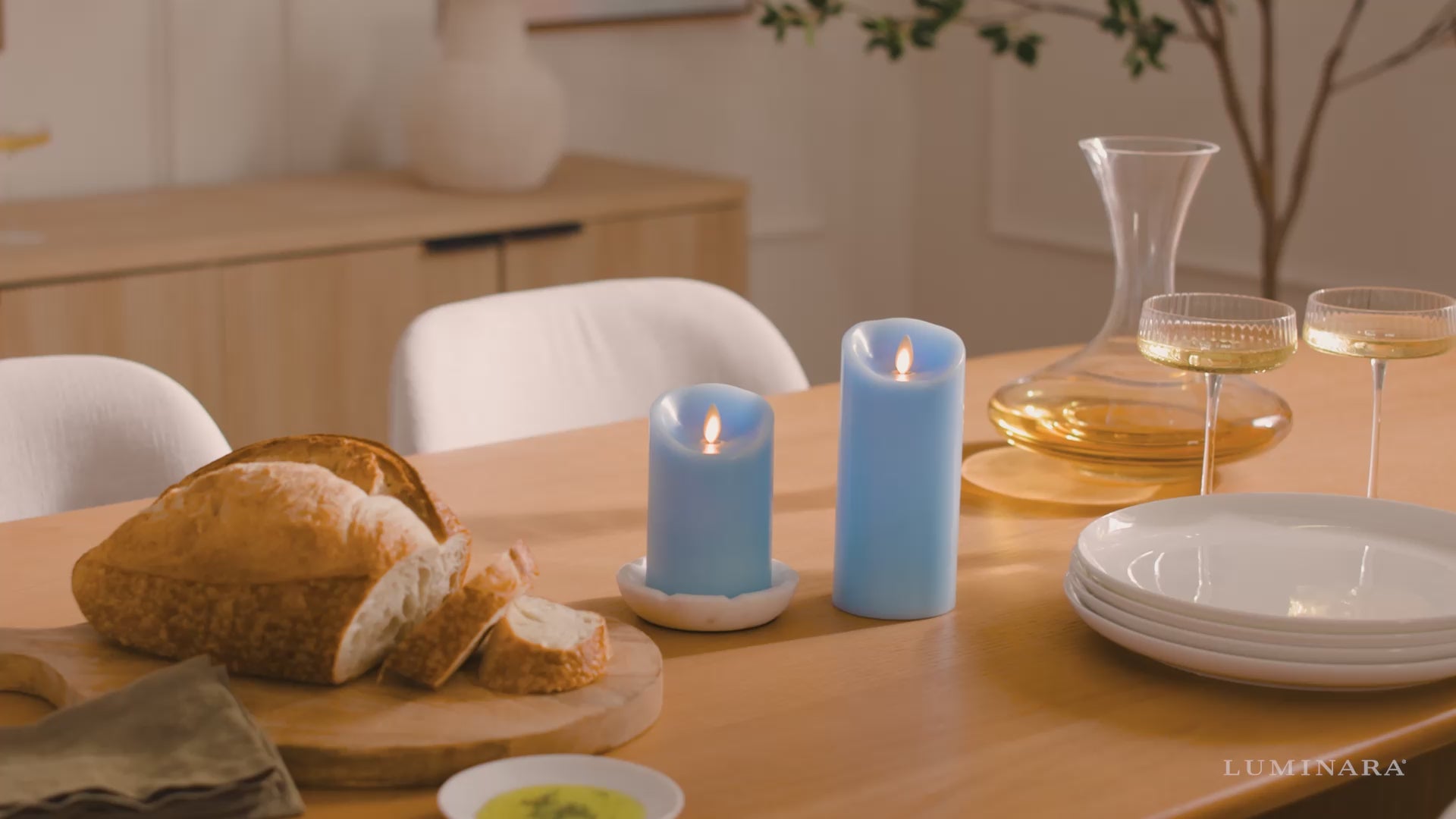 Airy Blue Flameless Candle Pillar - Scallop Top - 3