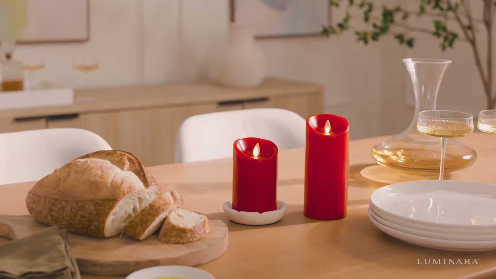 True Red Flameless Candle Pillar - Scallop Top - 3