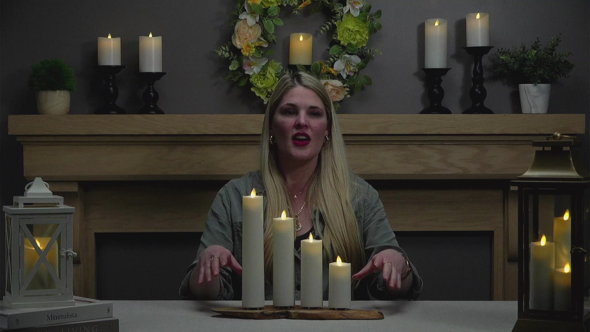 Outdoor Flameless Candle Pearl Ivory Slim Pillar with Real Flame