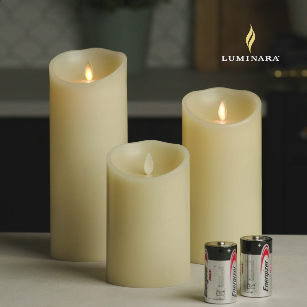 a video of Luminara's vanilla scented flameless candles