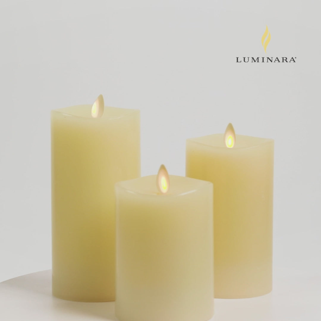 Set of 3 Ivory Flameless Candle Pillars with Flame Effect Luminara