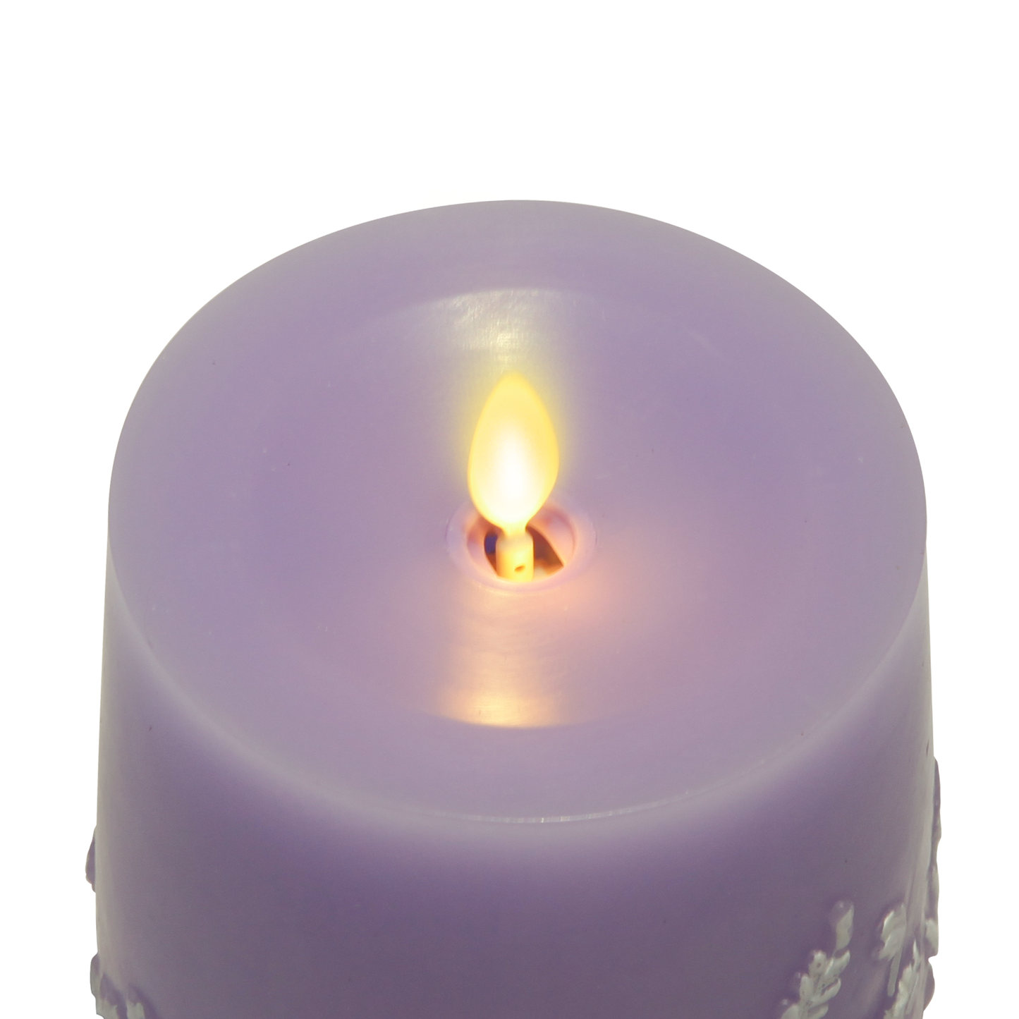 Flameless Lavender Floral Candle Tear Shape Pillar - Recessed Top