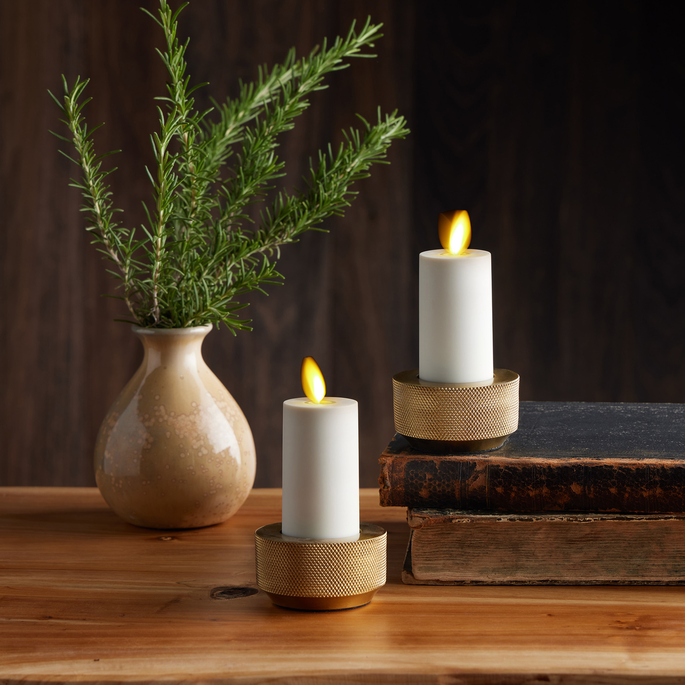 Set of Pearl Ivory Flameless Unscented Flat Candle Votives Luminara