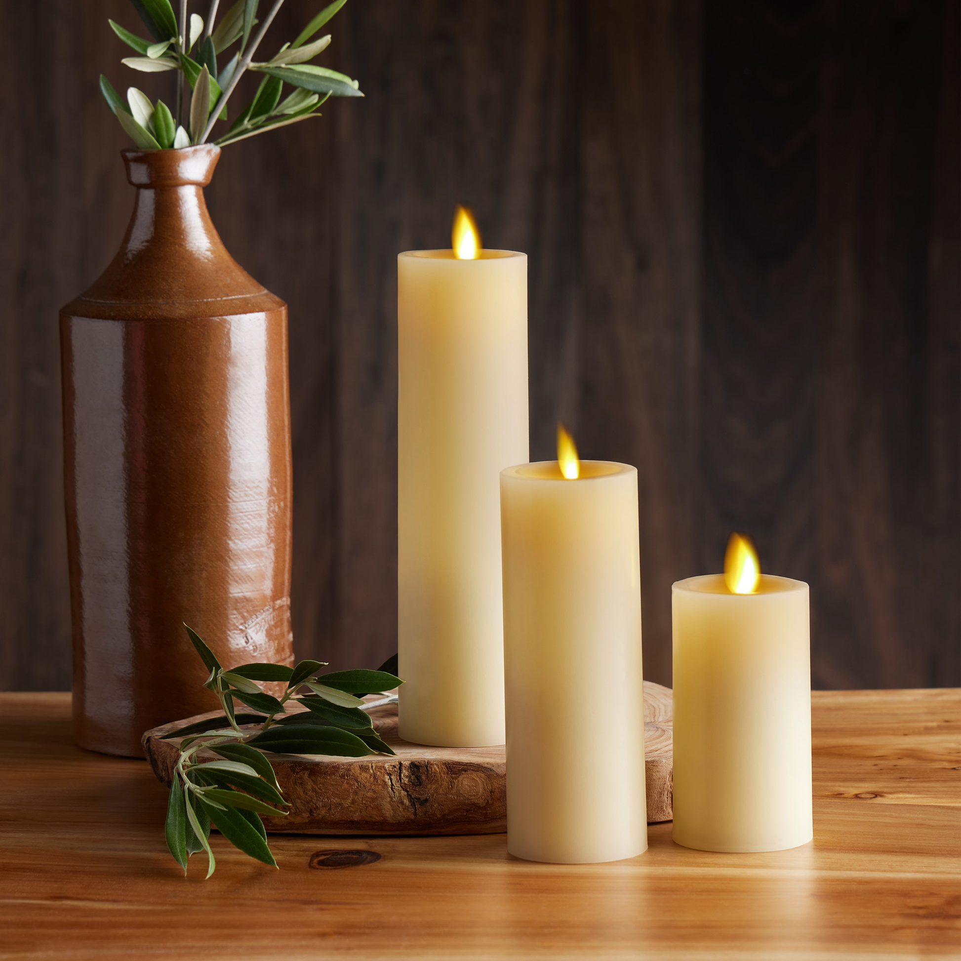 Ivory Flameless Candle Slim Pillar - Recessed Top - 2 Width