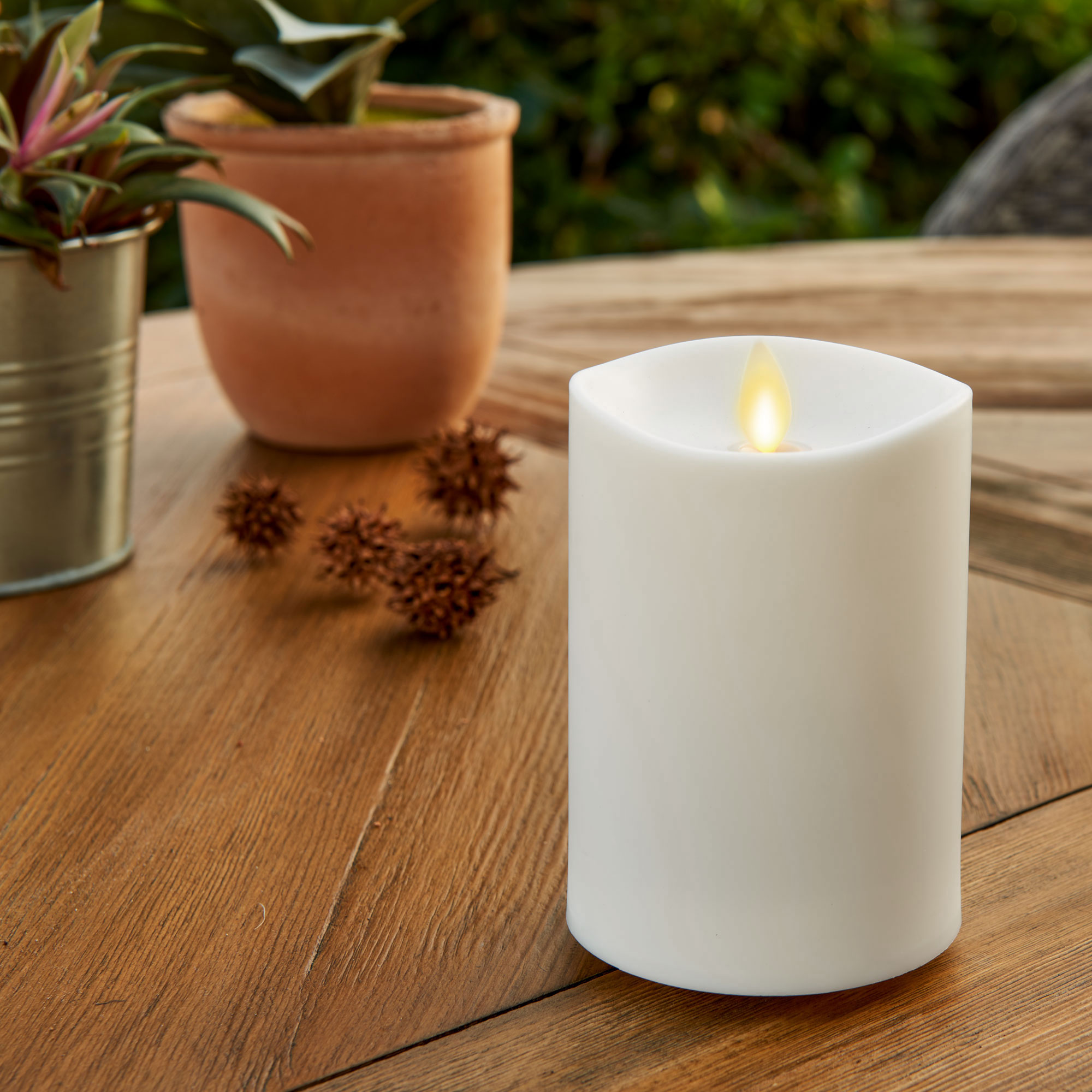 Outdoor Flameless Candle Pearl Ivory Pillar – Luminara