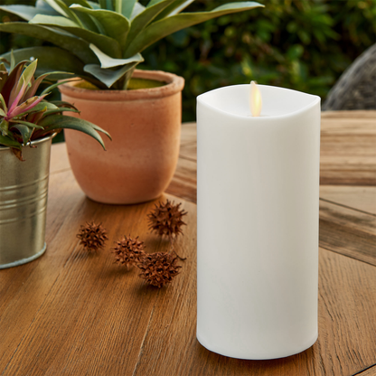 Pearl Ivory Outdoor Flameless Candle Pillar - Melted Top - 3.25" Width