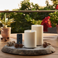 Pearl Ivory Outdoor Flameless Candle Pillars with Remote - Melted Top - 3.25" Width - Set of 2