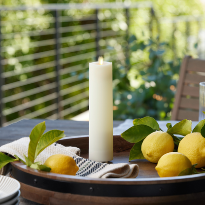 Pearl Ivory Outdoor Flameless Candle Slim Pillar - Melted Top - 2" Width