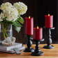 Burgundy Flameless Candle Pillars with Remote - Melted Top - Set of 3