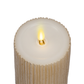 Ribbed Metallic Ivory Flameless Candle Pillar