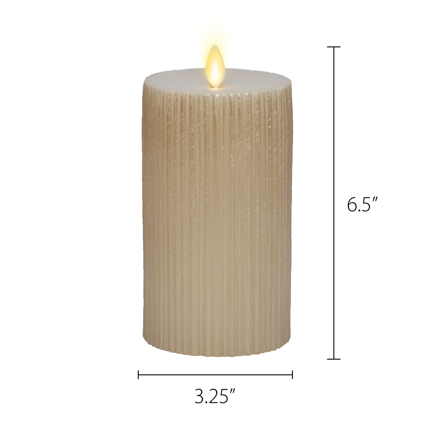Ribbed Metallic Ivory Flameless Candle Pillar