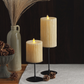 Ribbed Metallic Ivory Flameless Candle Pillar - Recessed Top