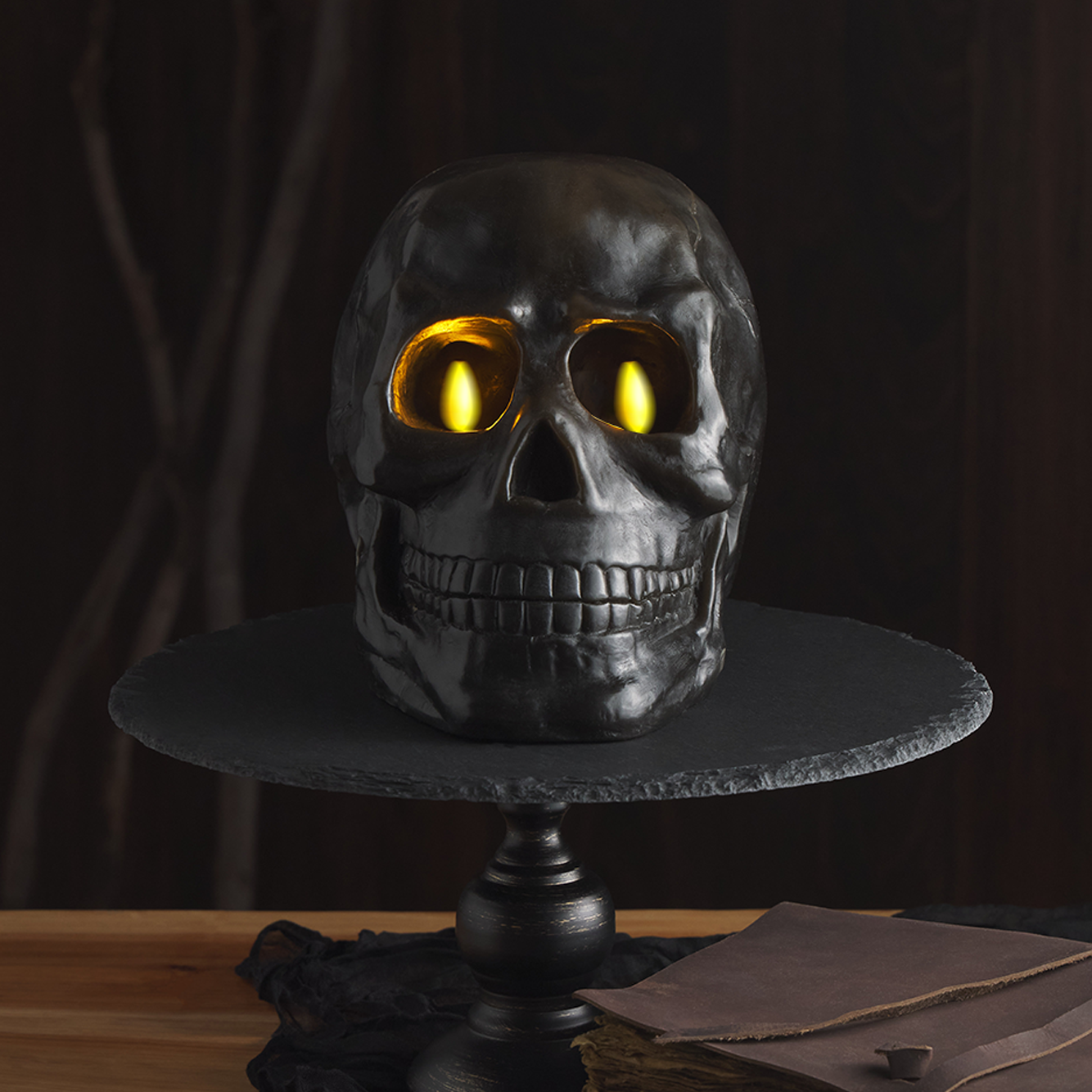 Large Black Flameless Candle Skull 