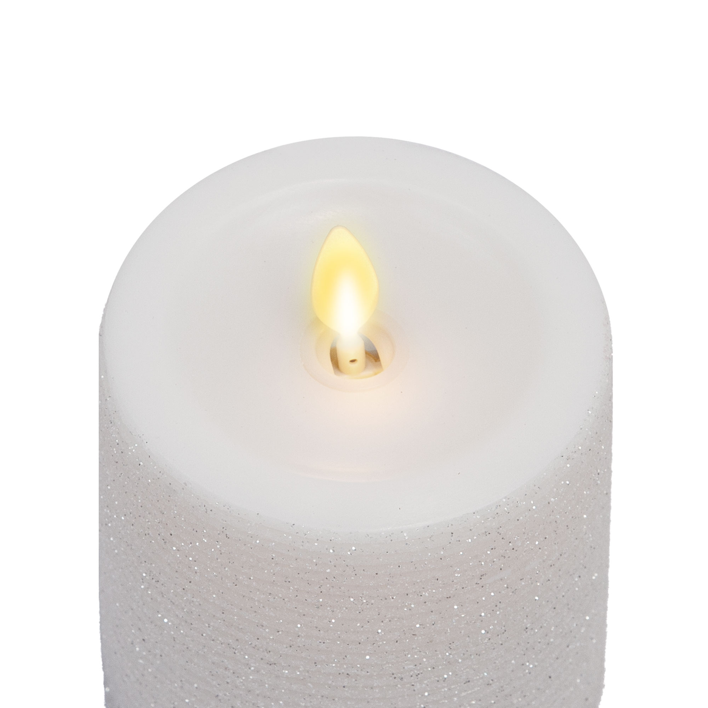 Horizontal Stripe Glitter White Flameless Candle Pillar - Recessed Top