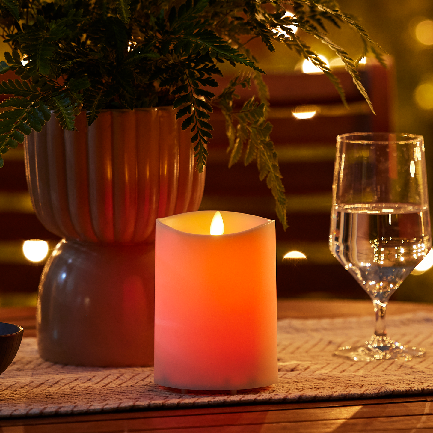 Outdoor Color Changing Flameless Candle Pillar with Remote - Melted Top - 3.75" Width