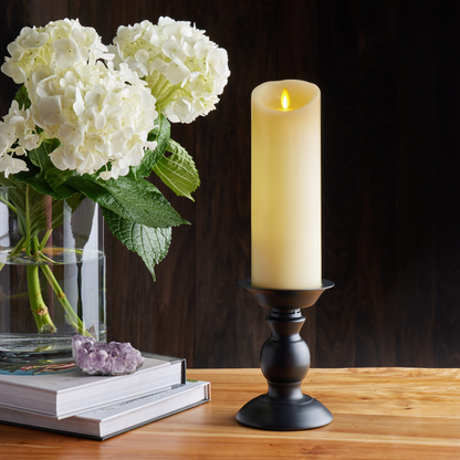 Ivory Flameless Candle Pillar - Scallop Top Vanilla Scented - 3” Width