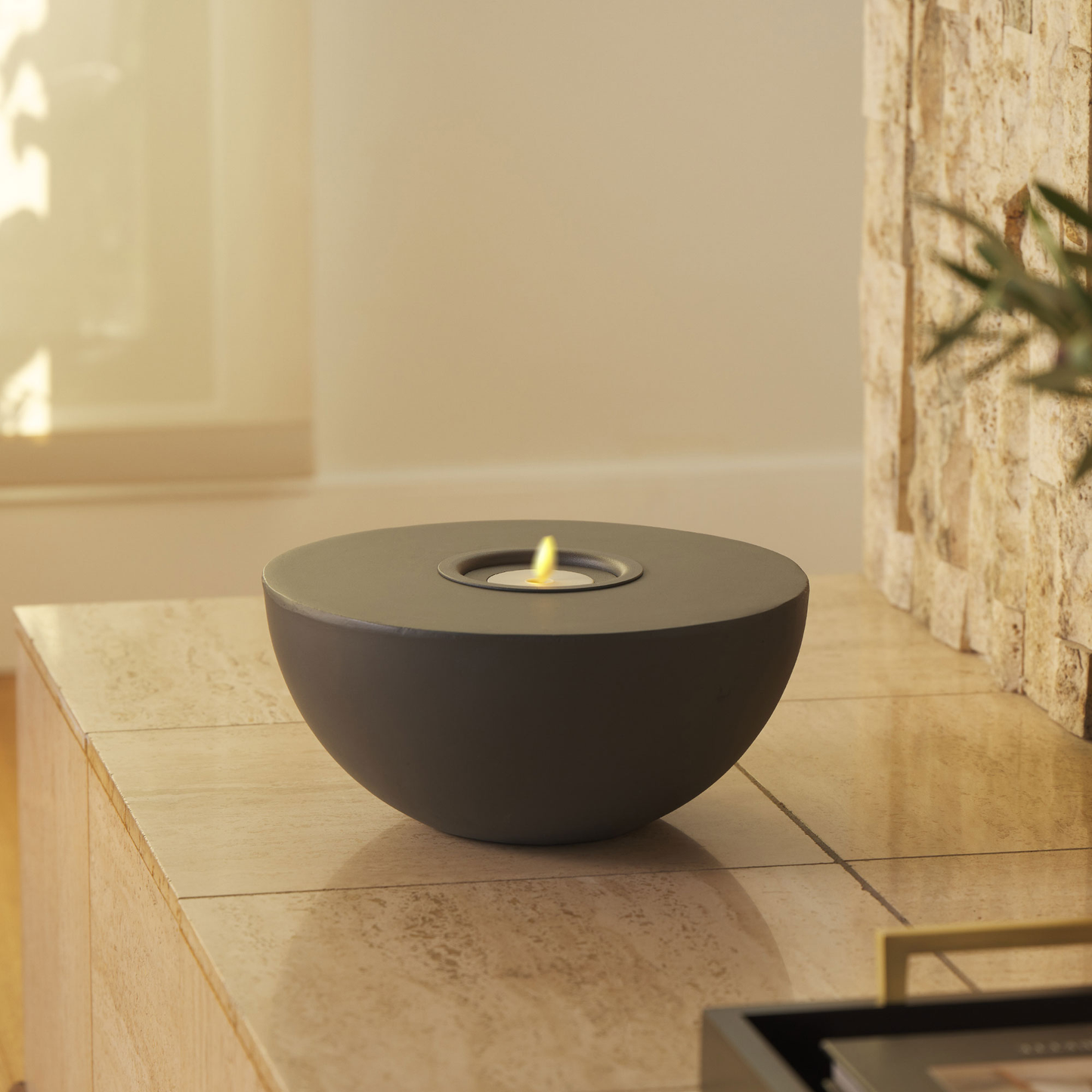 Semi-Round Concrete Decorative Candle Holder with Outdoor Votive