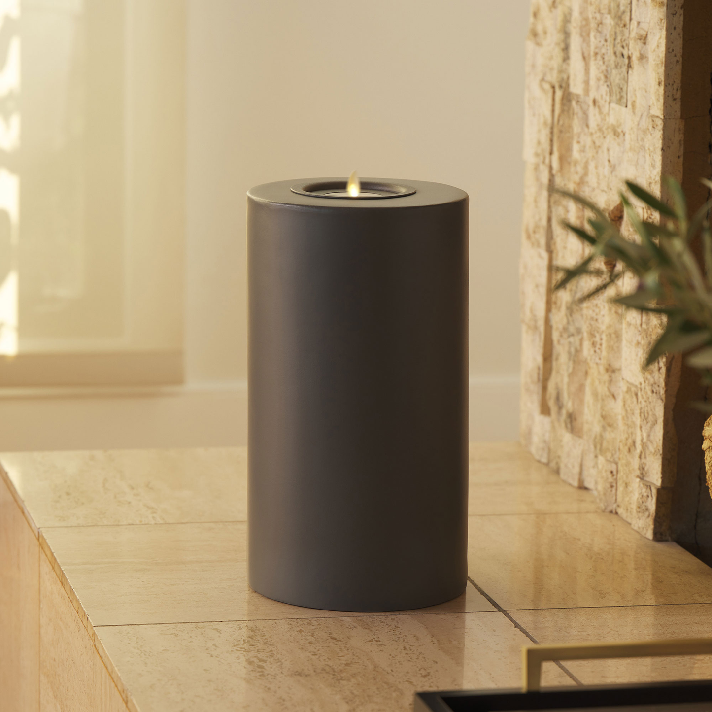 Large Concrete Cylinder Decorative Candle Holder with Outdoor Votive